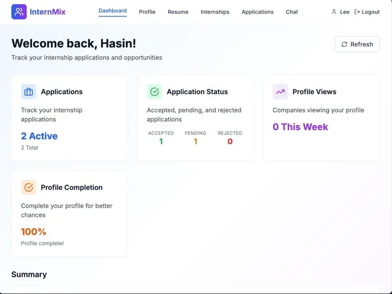 InternMix dashboard
